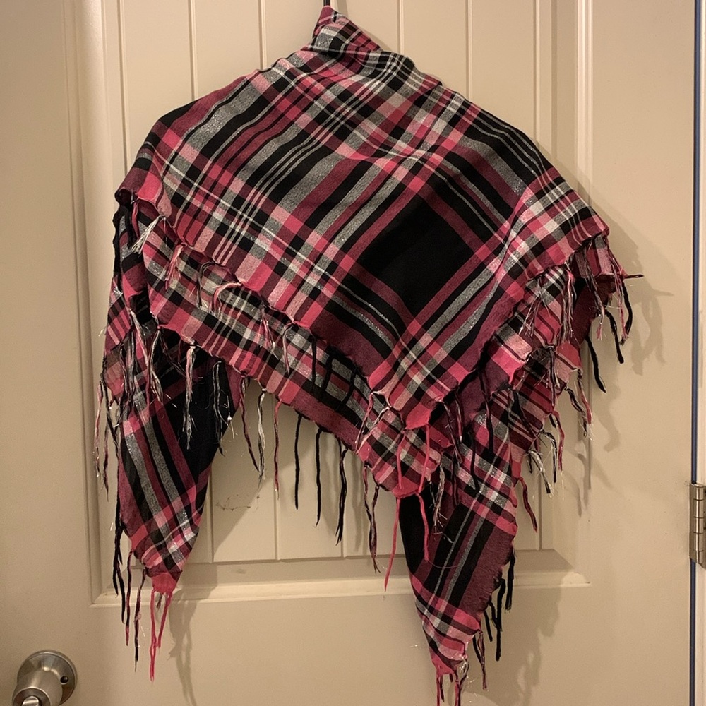 Hot Pink & Black Plaid Square Scarf/Shawl